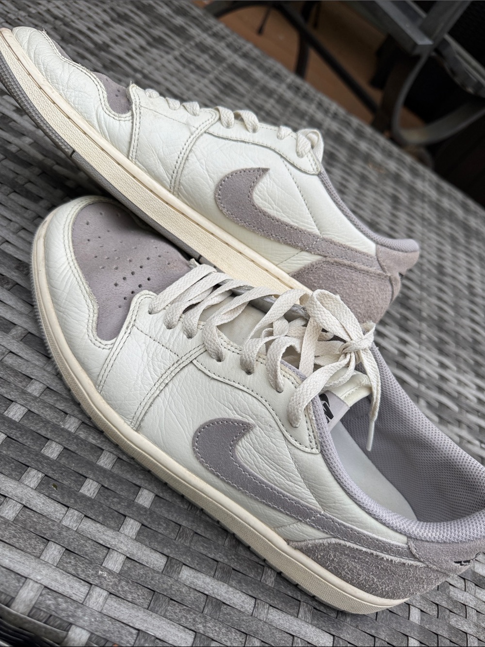 Nike Air Jordan 1 Low-Top Sneakers in White and Light Gray, size 11.5